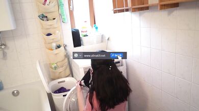 German stepmom’s wet panties drive her wild in the laundry room