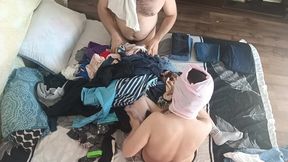 Sensual massage of a sexy couple with oil on the body.