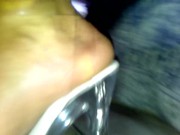 Red long toenails in clear heels teasing 2