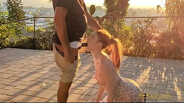 Ginger Bunny Caught Sunset Fucking and Deepthroat On Patio