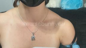 Self Auto BP Cuff and Breast Play in Black Lingerie 1080p