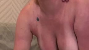Cowgirl couch fuck, doggystyle, natural swinging tits