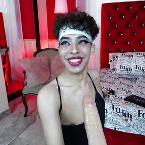 Beautiful femboy plays with a condom and his mouth