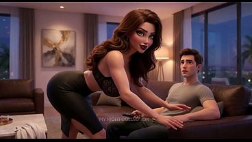 Neighbor Spends Time With The Boy Next Door In The Living Room When He Comes To Visit Her House (AI generated)