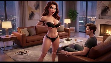 Neighbor Spends Time With The Boy Next Door In The Living Room When He Comes To Visit Her House (AI generated)