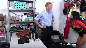 Latina milf suspect with butt plug gags on officers dick