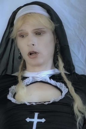 Tranny Nun Cums on Sex Machine