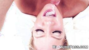 ”Cum eating blonde Candice Dare destroyed by sloppy blowjob”