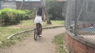 How to ride a bike while i fuck my pussy with a dildo.