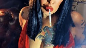 Brunette with red lips and red PVC - Bimbo Milf - Mature Doll - Dunhill Menthol 100 (4K)