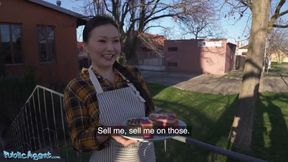 Asian Babe Offers Her Cream Cakes for a Creampie