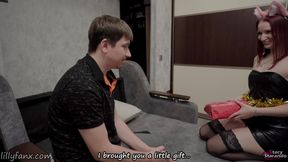 Christmas Gift For Slave: Mistress Makes Him Wear Gag Dildo &amp; Facesitting Till She Cums