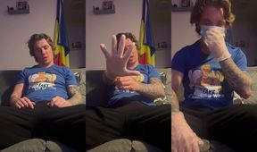 Gloves on wanking to my thick dick until I cum raw