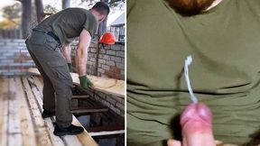 Builder faps off super-hot penis after work! Massive fountain of spunk!