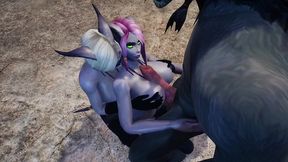 werewolf threesome with two draenei girls in a cave - warcraft porn parody