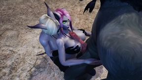 werewolf threesome with two draenei girls in a cave - warcraft porn parody