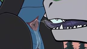 Dragon daddy facefucks tight gay furry till cum spills down throat