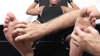 MaleFeetXXX.com - Hottie Andre restrained as a hairy guy tickles his size twenty feet