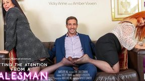 ”Two lustful mature housewives getting it on with a salesman”