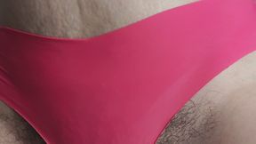 Pink thong tease - ass spreading and hairy pussy wedgie