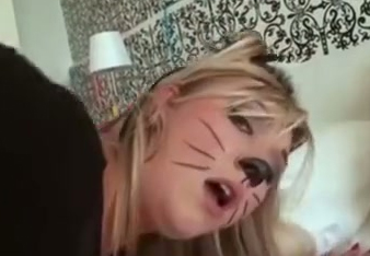 Submissive blonde skank painted like a pussy and fucked on cam