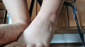Under the Table POV White Slippers & Dining Feet Cam