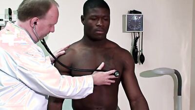 Kinky doctor touches that black stud everywhere while giving him an exam