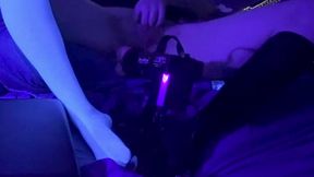 S1UTTRANSPUP Takes 9 inch dildo on Fucking Machine in blacklight