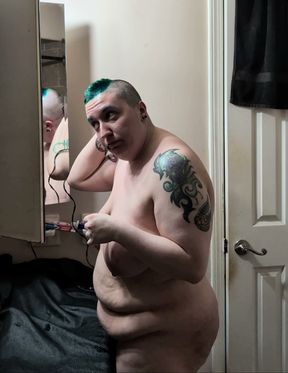 Nude haircut on chubby ftm