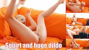 Milf makes herself squirt with a huge dildo