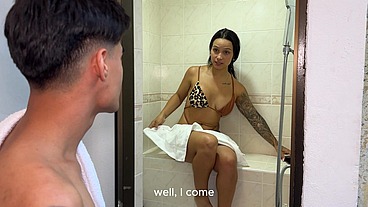18-year-old Colombian babe gets a creampie from her stepbrother while they're fucking in the sauna when their parents aren't home! FULL 4K VIDEO