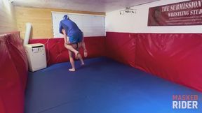 Masked Rider Jumps on Red's Back – Pony Ride Wrestling Match with Camel Clutch, Grappling Reversals and Red's Dominant Victory