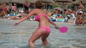 Filming my stepsis in pink bikini when she played tennis on a beach