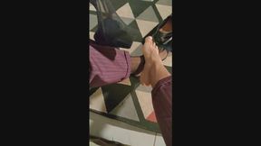 Giob showing tops of his feet in ultra sheer socks