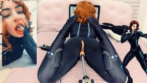 Black Widow Cosplay Babe with Big Butt Sucks and Fucks Her Sex Machine