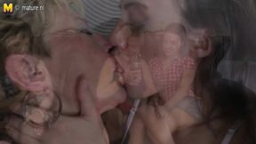 Four old and young lesbians group sex