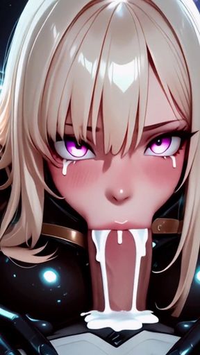 Sexy Space Girl in Tight Latex Gets Deepthroated and Massive Facial in Futuristic Room