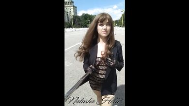 Transparent dress beauty walks past Moscow University public eye