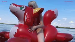 A hot and very squeaky ride on a bouncy inflatable fox on the river