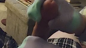Intense Purple-Aqua Ankle Sockjob Handjob