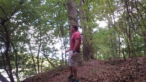 Public Woods Jerk Off on Hiking Trail, Zipper Flash, Hard Cock Stroking, Big Cumshot and Face