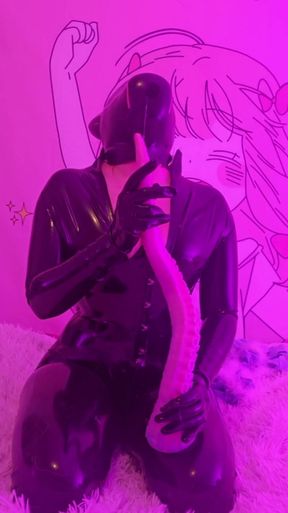 Latex Doll Fucks Her Mouth with a Huge Tentacule