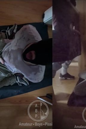 Amateur Boy Ordered to Get on His Knees, Blindfolded, and Pissed in His Mouth Through a Gloryhole
