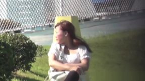 Nippon cutie takes a squat, then splits