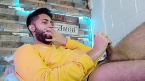 jerking off, lots of precum, hard as rock and strong orgasm