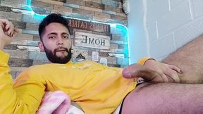 jerking off, lots of precum, hard as rock and strong orgasm