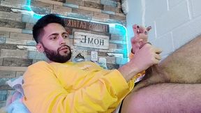 jerking off, lots of precum, hard as rock and strong orgasm
