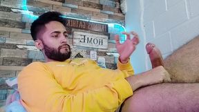 jerking off, lots of precum, hard as rock and strong orgasm