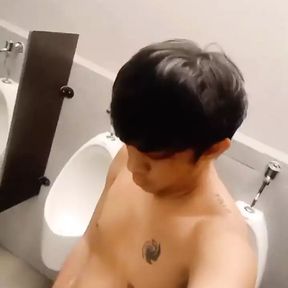 Young Asia Teen Guy Wanking on a Public Mcdonnalds Toilet