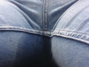 BBW slowly wetting jeans outdoors